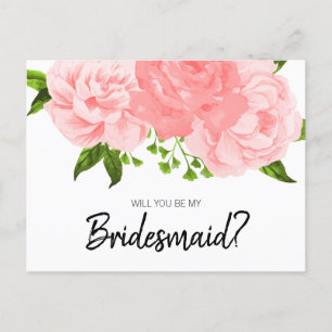 Coral Watercolor Floral Be my Bridesmaid Postkarte