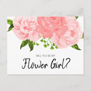 Coral Watercolor Floral Be my Flower Girl Postcard Einladungspostkarte