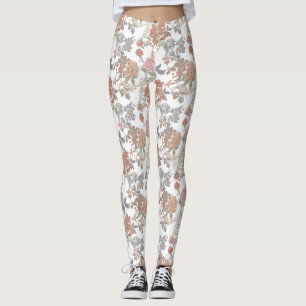 Coral Watercolor Floral Frauen Leggings