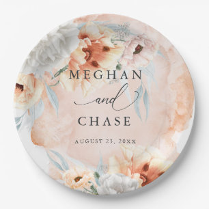 Coral Watercolor Poppies Party Paper Plate Pappteller