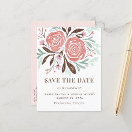 Coral Watercolor Rustische Rose Save the Date flor Ankündigungspostkarte