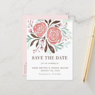 Coral Watercolor Rustische Rose Save the Date flor Ankündigungspostkarte