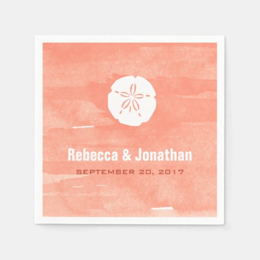 Coral Watercolor Sand Dollar Empfang Serviette (Vorderseite)