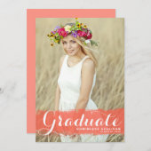 Coral Watercolor Splash Foto Abschluss Einladung (Vorne/Hinten)