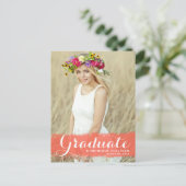 Coral Watercolor Splash Foto Abschluss Postkarte (Stehend Vorderseite)