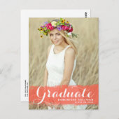 Coral Watercolor Splash Foto Abschluss Postkarte (Vorne/Hinten)