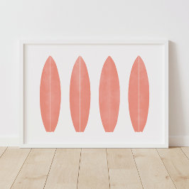 Coral Watercolor Surfboards Stranddekoration Kinde Poster