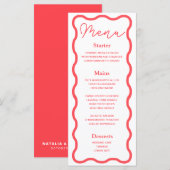 Coral Wavy Retro Wedding Menükarte (Vorne/Hinten)