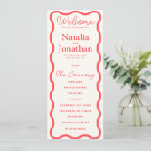 Coral Wavy Retro Wedding Programm (Stehend Vorderseite)