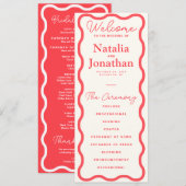 Coral Wavy Retro Wedding Programm (Vorne/Hinten)