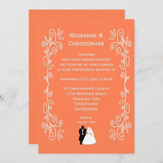 Coral Wedding Einladung Bride Groom Design (Vorne/Hinten)