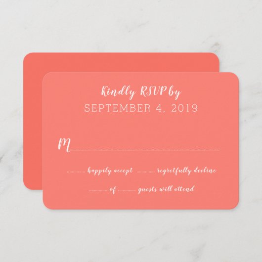 Coral Wedding Guest Count RSVP Card (Vorne/Hinten)