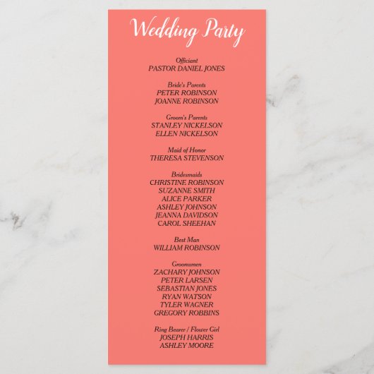 Coral Wedding Program Programm (Rückseite)