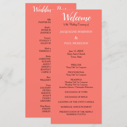 Coral Wedding Program Programm (Vorne/Hinten)