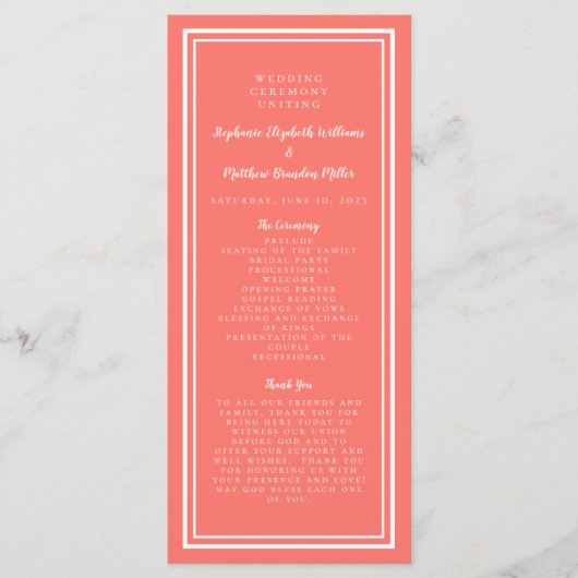 Coral Wedding Service Zeremonie Minimalistisch Sim Programm (Vorderseite)