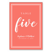 Coral Wedding Table Five Modern Typografy Simple Tischnummer (Rückseite)