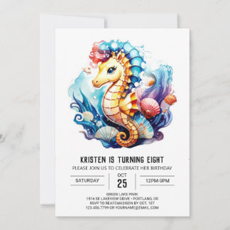 Coral Whispers Seepferd Fantasy Geburtstag Einladung