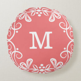 Coral White Custom Monogram Decorative Rundes Kissen
