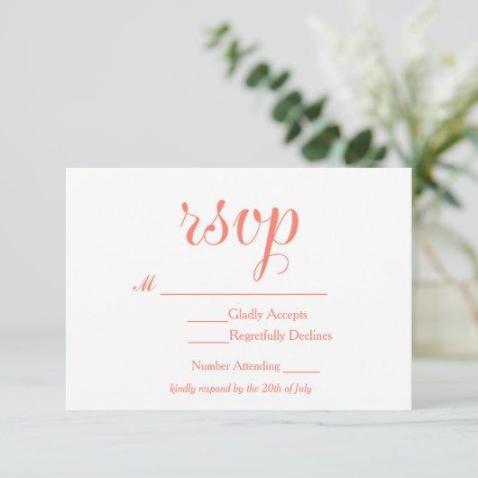 Coral & White Elegante Einfache UAWG Wedding Card RSVP Karte (Stehend Vorderseite)