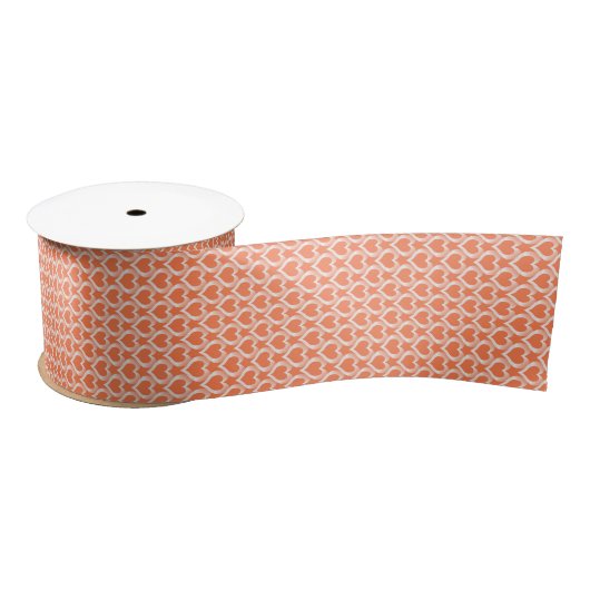 Coral White Hearts Pattern Satinband (Spule)