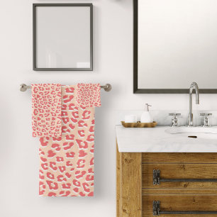 Coral White Leopard Print Badhandtuch Set