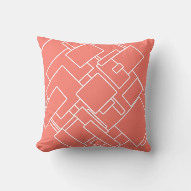 Coral & White Modernes Abstrakt geometrisches Must Kissen (Vorderseite)