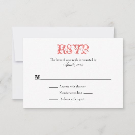Coral White Schlicht Simple Wedding RSVP Cards (Vorderseite)