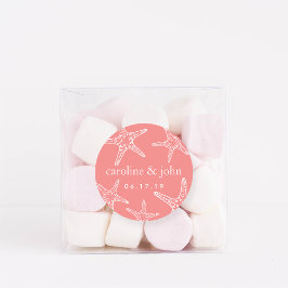 Coral & White Starfish Personalisierte Hochzeit Runder Aufkleber