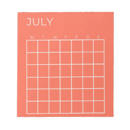 Coral White Undated July Calendar for Planner Notizblock