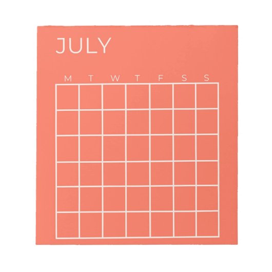 Coral White Undated July Calendar for Planner Notizblock (Vorderseite)