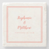 Coral White Wedding Bride & Groom Einfaches Elegan Steinuntersetzer (Vorderseite)