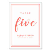 Coral & White Wedding einfache Tischnummer fünf (Rückseite)