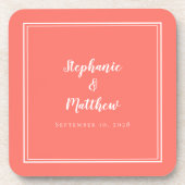 Coral White Wedding Modern Minimalistisch neu verh Getränkeuntersetzer (Vorderseite)