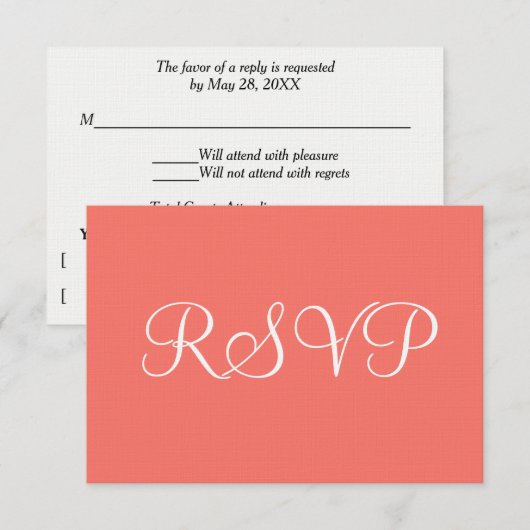 Coral White Wedding RSVP Karte (Vorne/Hinten)