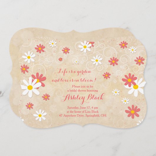 Coral White Yellow Daisy Bridal Dusche Einladung (Vorne/Hinten)