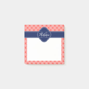Coral Whmarokkanisches Muster Marine Monogram Post-it Klebezettel