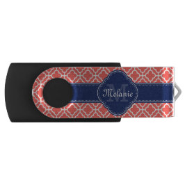Coral Whmarokkanisches Muster Marine Monogram USB Stick