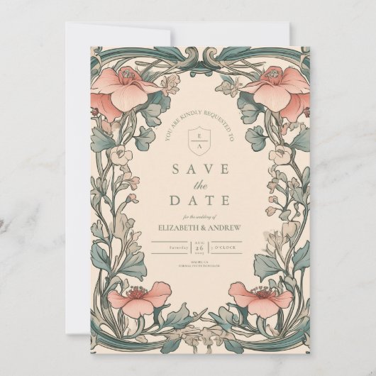 Coral Wildblume Rahmen Hochzeit Save The Date (Vorderseite)