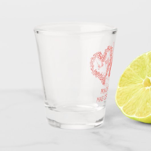 Coral Woodsy Wedding Garland Heart Brautparty Schnapsglas (Links)