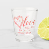 Coral Woodsy Wedding Garland Heart Brautparty Schnapsglas (Vorderseite)