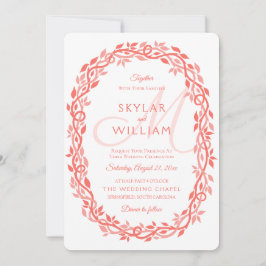 Coral Woodsy Wedding Living Coral Wreath Chic Einladung