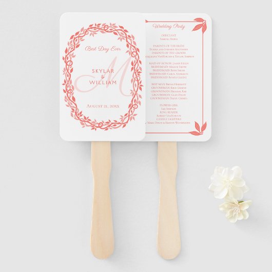 Coral Woodsy Wedding Monogram Best Day Fächer (Vorne und Hinten)