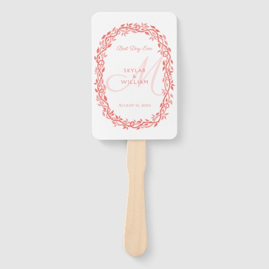 Coral Woodsy Wedding Monogram Best Day Fächer (Vorderseite)