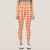 Coral Yellow Schachbrett Diamond Pattern Capri Leggings (Vorderseite)