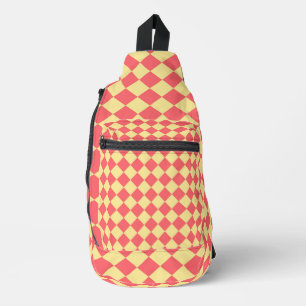 Coral Yellow Schachbrett Diamond Pattern Crossbody Bag