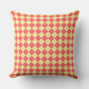 Coral Yellow Schachbrett Diamond Pattern Kissen