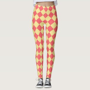 Coral Yellow Schachbrett Diamond Pattern Leggings