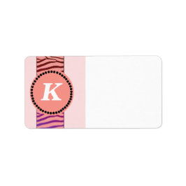Coral Zebra Muster Monogram Adressaufkleber