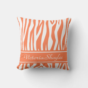 Coral Zebra Print mit benutzerdefiniertem Text Kissen