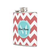Coral Zickzack Aqua Monogram, Personalisiert Flachmann (Links)